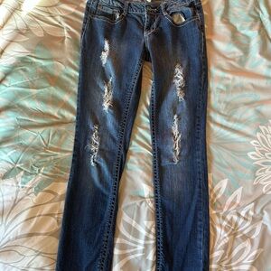 Mudd Women's Distressed Dark Blue Skinny Jeans